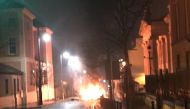 A handout picture taken and released by the Police Service of Northern Ireland on January 19, 2019, shows a burning car following a suspected car bomb in Londonderry, Northern Ireland . AFP PHOTO /POLICE SERVICE OF NORTHERN IRELAND