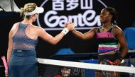 Russia's Anastasia Pavlyuchenkova (L) shakes hands with Sloane Stephens of the US after winning their women's singles match on day seven of the Australian Open tennis tournament in Melbourne early on January 21, 2019. (AFP / Jewel SAMAD)