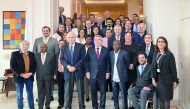 Qatar Olympic Committee (QOC) President, H E Sheikh Joaan bin Hamad Al Thani and the rest of the participants of the Commission for Public Affairs and Social Development through Sport (CPASDS) pose for a photograph with the International Olympic Committee