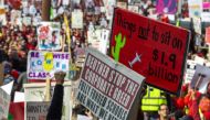 Striking teachers and supporters rally outside City as negotiations resume on January 18, 2019 in Los Angeles, California. David McNew/Getty Images/AFP