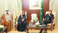 Pakistan Prime Minister, Imran Khan (right) with Qatar Chamber Chairman, Sheikh Khalifa bin Jassim Al Thani (centre) and QC First Vice-Chairman Mohamed bin Ahmed bin Towar Al Kuwari, yesterday.