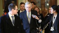 Senate Majority Leader Mitch McConnell (R_KY is trailed by reporters after speaking on the floor of the U.S. Senate on January 22, 2019 in Washington, DC. Win McNamee/Getty Images/AFP 