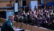 US President Donald Trump speaks at a hangar rally at Al Asad Air Base, Iraq on December 26, 2018