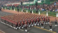 India's All-Women Assam Rifles contingent marches during the full dress rehearsal for the upcoming Republic Day parade in New Delhi on January 23, 2019.  AFP / Prakash SINGH