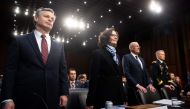 FBI director Christopher Wray, CIA director Gina Haspel National Intelligence  director Daniel Coats, Defense Intelligence Agency director General Robert Ashley arrive to testify on Worldwide Threats during a Senate Select Committee on Intelligence hearin