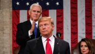 US President Donald Trump delivers the State of the Union address, alongside Vice President Mike Pence and Speaker of the House Nancy Pelosi, at the US Capitol in Washington, DC, on February 5, 2019. AFP / POOL / Doug Mills