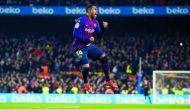 Barcelona's Brazilian forward Malcom Filipe celebrates after scoring a goal during Spanish Copa del Rey football match between FC Barcelona and Real Madrid at the Camp Nou stadium in Barcelona on February 6, 2019. (Adria Puig/Anadolu Agency)