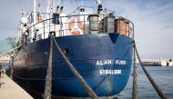 The Sea-Eye rescue ship named after Alan Kurdi during its inauguration in Palma de Mallorca on February 10, 2019.   AFP / JAIME REINA
