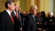 Senate Majority Leader Mitch McConnell R-KY, speaks to the media at the U.S. Capitol after a tentative deal is set to avert a second partial government shutdown in Washington, U.S., February 12, 2019. REUTERS/Mary F. Calvert