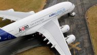 FILE PHOTO: The damaged right-hand wing-tip of the Airbus A380, the world's largest jetliner with a wingspan of almost 80 metres, is seen on the tarmac during the Paris Air Show in Le Bourget airport, near Paris, June 20, 2011. REUTERS/Pascal Rossignol/Fi