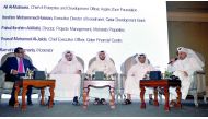 Yousuf Mohamed Al Jaida, (right) Cheif Executive officer of QFC Authority, during the panel discussion held on the sidelines of the unveiling of QFC strategic plan 2022 at Four Seasons Hotel, yesterday. FROM LEFT: Kamahl Santamaria (moderator), Faisal ibr