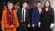 Britain's Labour Party MPs Ann Coffey, Angela Smith, Chris Leslie, Chuka Umunna, Gavin Shuker and Luciana Berger leave a joint news conference after their announcement they are leaving the party, in London, Britain, February 18, 2019. Reuters/Simon Dawson