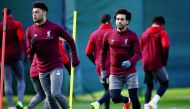 Liverpool's Mohamed Salah and Alex Oxlade-Chamberlain during training. Action Images via Reuters/Carl Recine 