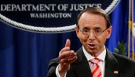 File photo of Deputy U.S. Attorney General Rod Rosenstein announces grand jury indictments of 12 Russian intelligence officers in special counsel Robert Mueller's Russia investigation, during a news conference at the Justice Department in Washington, US, 