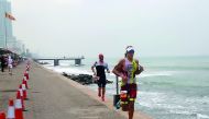 Athletes competing during last year’s Ironman 70.3 event held in Colombo in this file picture.