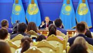In this file photo taken on September 14, 2017 Kazakh President Nursultan Nazarbayev gestures during a press conference in Astana.  AFP / Stanislav Filippov
 
