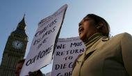 A demonstrator demanding her return to the Chagos Islands in the Diego Garcia archipelago shouts during a protest outside the Houses of Parliament in London October 22, 2008. Reuters/Andrew Winning