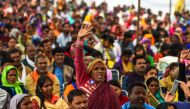 An Indian participant of the 'Dignity March' shouts slogans as the culmination of the march at Ramleela Ground in New Delhi on February 22, 2019.  AFP / Chandan Khanna