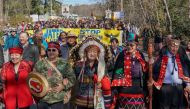 Indigenous leaders and environmentalists march in protest against Morgan Trans Mountain pipeline in southern British Columbia in Burnaby, British Columbia, Canada, March 10, 2018. Reuters / Nick Didlick