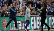 Chelsea manager Maurizio Sarri reacts after Kepa Arrizabalaga (not pictured) refuses to be substituted Action Images via Reuters/Carl Recine 