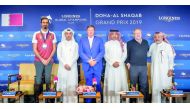 FROM LEFT: Qatari rider Sheikh Ali bin Khalid Al Thani, Al Shaqab Commercial Manager and the Event Director Omar Al Mannai, Founder and President of Longines Global Champions Tour (LGCT) Jan Tops, Media and Broadcast Director at Al Shaqab, Fahad Abdulla A