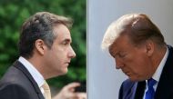 (COMBO) This combination of pictures created on February 26, 2019 shows Michael Cohen (L), former personal lawyer for US President Donald Trump, leaving federal court on August 21, 2018, in New York and US President Donald Trump (R) arriving to deliver re