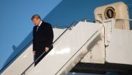 US President Donald Trump disembarks from Air Force One upon arrival at Joint Base Elmendorf-Richardson in Anchorage, Alaska, February 28, 2019.  AFP / Saul Loeb
 