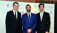 The officials of Centara Hotels and Resorts, Thirayuth Chirathivat (left), CEO; and Markland Blaiklock (right), Deputy CEO; with Maen Al Haj, General Manager, Al Bandary Real Estate, pose prior to the opening of the Centara West Bay Residents and Suites D