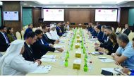 Qatar Chamber officials holding discussions with the visiting Jordanian delegation.