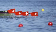 Close up of the blades of Switzerland rowers during a training. Reuters file photo/Carlos Barria