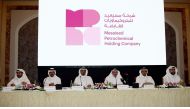 Ahmad Saif Al Sulati (second right), Chairman of Messaied Petrochemical Holding Company(MPHC)addressing the AGM at the Four Seasons Hotel, yesterday. Pic: Qassim Rahmatullah / The Peninsula