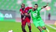 Players vie for the ball possession during the QNB Stars League Round 19 match between Al Ahli and  Al Shahania, yesterday. 