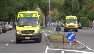Ambulances drive along a street after reports that several shots had been fired at a mosque, in central Christchurch, New Zealand March 15, 2019, in this still image taken from video. TVNZ/via REUTERS TV 