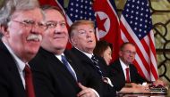 Donald Trump, Mike Pompeo, John Bolton and Mick Mulvaney attend a meeting in the Metropole hotel with Kim Jong Un and delegation in Hanoi, Vietnam, February 28, 2019. Reuters/ Leah Millis