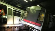 Mass Transit Railway (MTR) trains collide near Central station during signal system trial in Hong Kong, China March 18, 2019. MTR Corp/Handout via REUTERS