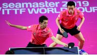Hong Kong’s Ho Kwan Kit and Wong Chun Ting in action during the doubles final of the ITTF World Tour Platinum Qatar Open in Doha yesterday.
