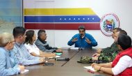 Venezuela's President Nicolas Maduro speaks during a meeting with members of the government in Caracas, Venezuela March 31, 2019. Miraflores Palace