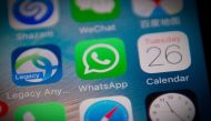 This file photo illustration taken on September 26, 2017 shows the Whatsapp application logo (C) on a smartphone screen in Beijing. AFP /Nicolas Asfouri 