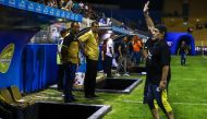 Argentine legend Diego Maradona, coach of Mexican second-division club Dorados, gestures during a football match against Venados de Merida, in Culiacan, Sinaloa State, Mexico, on April 5, 2019. / AFP / RASHIDE FRIAS
