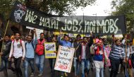 In this picture taken on February 7, 2019, Indian students take part in a protest rally over a range of issues including lack of jobs, investment in the education sector and autonomy of universities in New Delhi. AFP / Sajjad HUSSAIN 