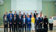 Qatar Chamber Chairman Sheikh Khalifa bin Jassim Al Thani and other Qatari delegation members during the Arab-German Sports Summit in Berlin.