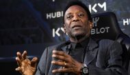 FILE PHOTO: Brazilian football legend Pele takes part in a meeting with Paris Saint-Germain (PSG) and France national football team forward Kylian Mbappe (unseen) at the Hotel Lutetia in Paris. AFP / FRANCK FIFE