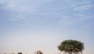 Farmers find a shelter under a mango tree to avoid the heat and the sun, on the road between Adre and Farchana, in the region of Ouaddaï, on March 25, 2019.  AFP / Amaury Hauchard 
 