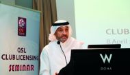 Qatar Stars League CEO, Hani Ballan speaking at the annual Workshop on Club Licensing in Doha yesterday.