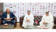 The Secretary-General of Qatar Sports Federation (QSF), Ali Al Hitmi (right), Abdulrahman Al Muftah (centre), Executive Director of QSF, and Dr Salah Salem, QSF Technical Expert during a press conference at Al Bidda Tower, yesterday. 