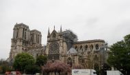 A photo shows the Notre-Dame-de Paris Cathedral a day after a fire devastated the cathedral in central Paris, on April 16, 2019.  AFP / Francois Guillot 
 