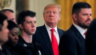 US President Donald Trump hosts participants of the Wounded Warrior Project Soldier Ride, after the release of Special Counsel Robert Mueller's report, in the East Room of the White House in Washington, US, April 18, 2019. Reuters/Lucas Jackson
 