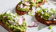 Sweet Pea Toasts With Feta. Photo by Stacy Zarin Goldberg for The Washington Post.