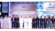 Qatar Steel Managing Director & General Manager, Eng Mohammed bin Nasser Al Hajri, with other officials and staff at the Occupational Health and Safety Day celebrations in Doha, recently.