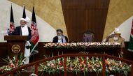Afghan President Ashraf Ghani speaks during the inauguration of the newly-elected parliament in Kabul, Afghanistan April 26, 2019. Reuters/Omar Sobhani 